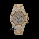 Chronograph Diamond Markers Yellow Gold Moissanite Diamond Watch