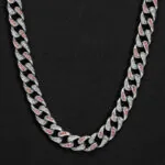 Closeup View of 14mm Round Moissanite Cuban Link Chain Crimson in 14K White Gold