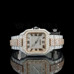 Two Tone Rose Gold Dial Roman Numerals Moissanite Diamond Watch