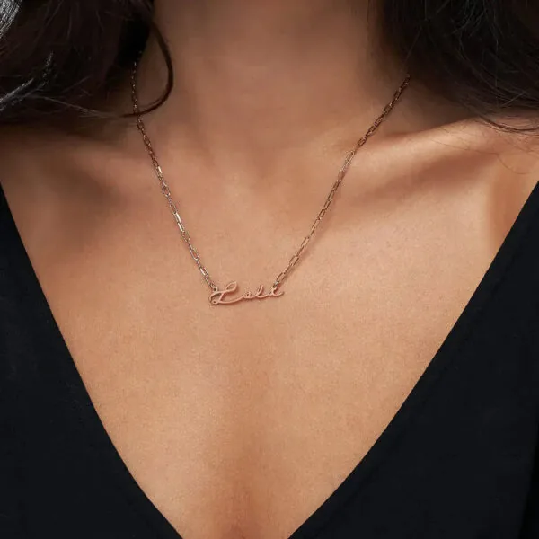 Custom Cursive Name Pendant Necklace in 14K Gold