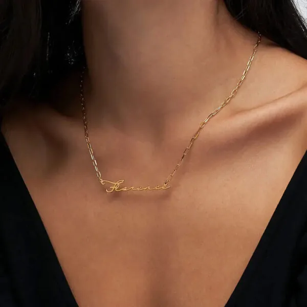 Custom Cursive Name Pendant Necklace in 14K Gold