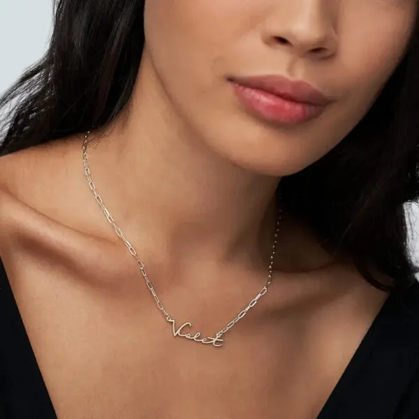 Custom Cursive Name Pendant Necklace in 14K Gold