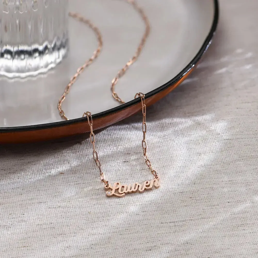 Custom Modern Name Pendant Necklace with 14K Gold