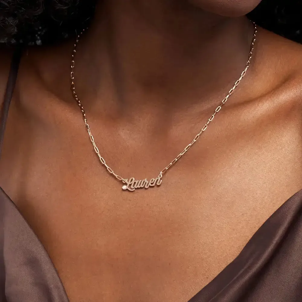Custom Modern Name Pendant Necklace with 14K Gold