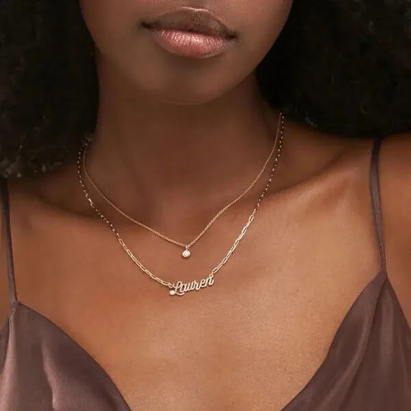 Custom Modern Name Pendant Necklace with 14K Gold