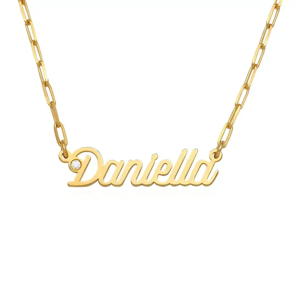 Custom Modern Name Pendant Necklace with 14K Gold