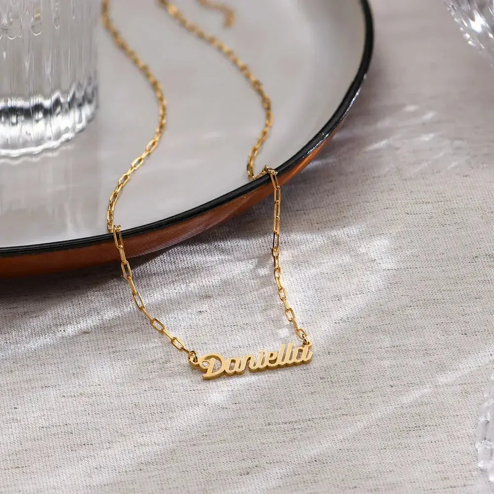 Custom Modern Name Pendant Necklace with 14K Gold