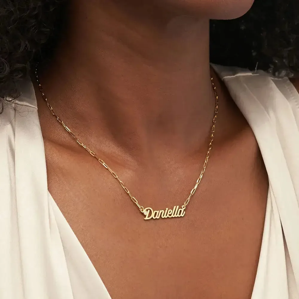 Custom Modern Name Pendant Necklace with 14K Gold