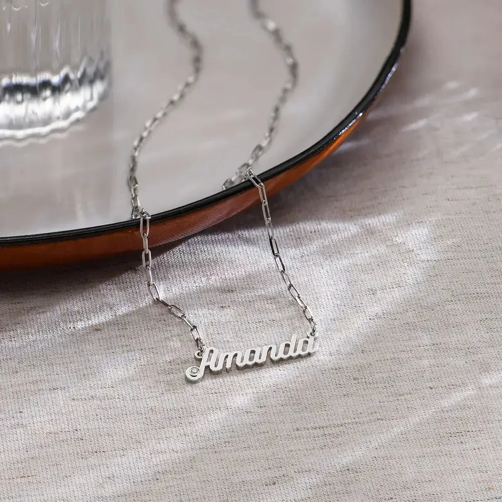 Custom Modern Name Pendant Necklace with 14K Gold