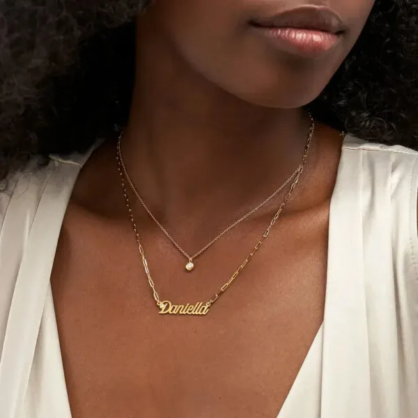 Custom Modern Name Pendant Necklace with 14K Gold