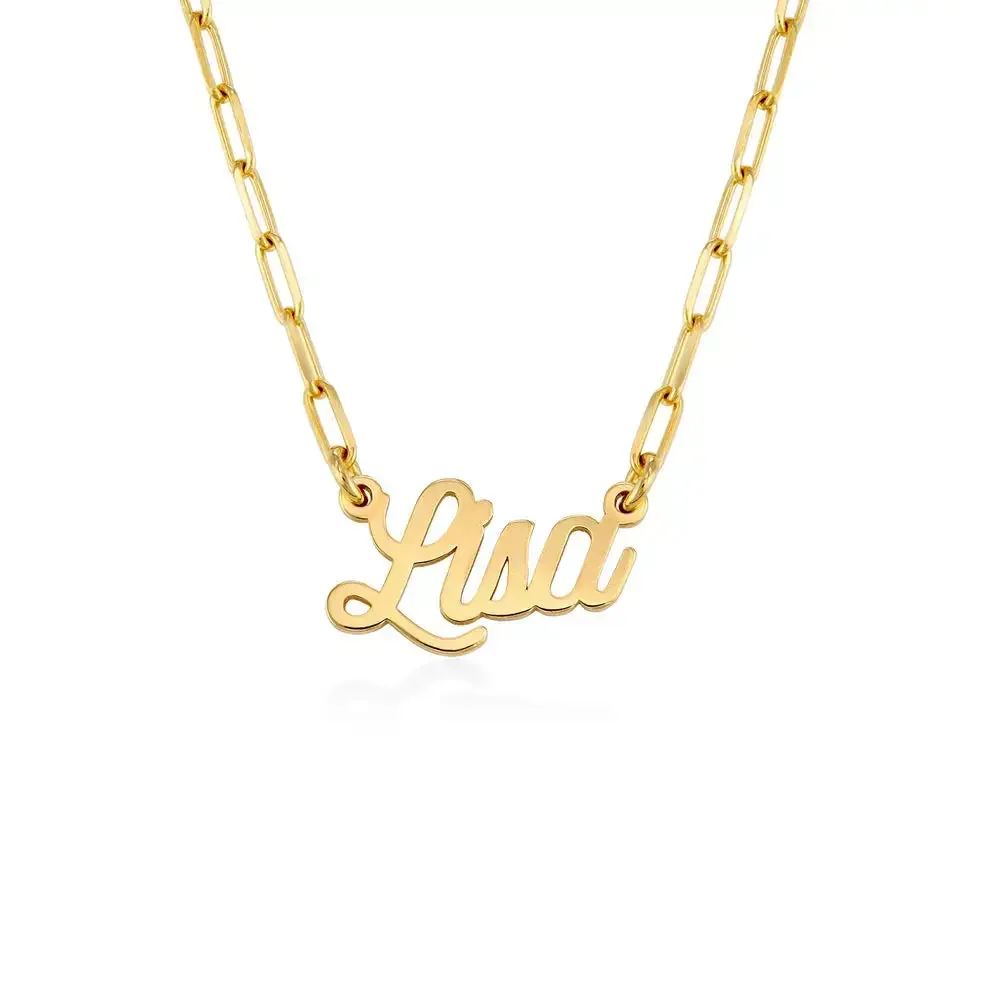 Custom Modern Name Pendant Necklace with 14K Gold
