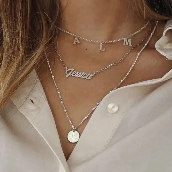 Custom Modern Name Pendant Necklace with 14K Gold