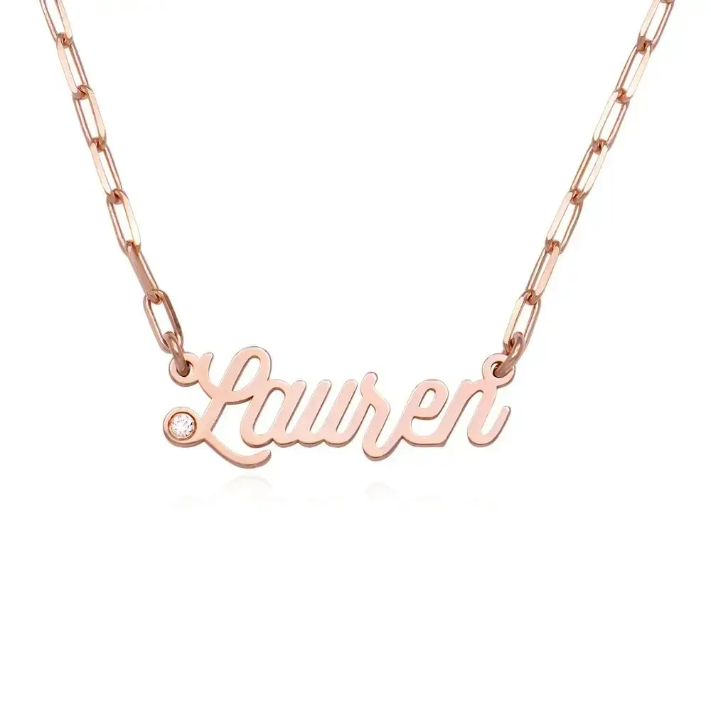 Custom Modern Name Pendant Necklace with 14K Gold