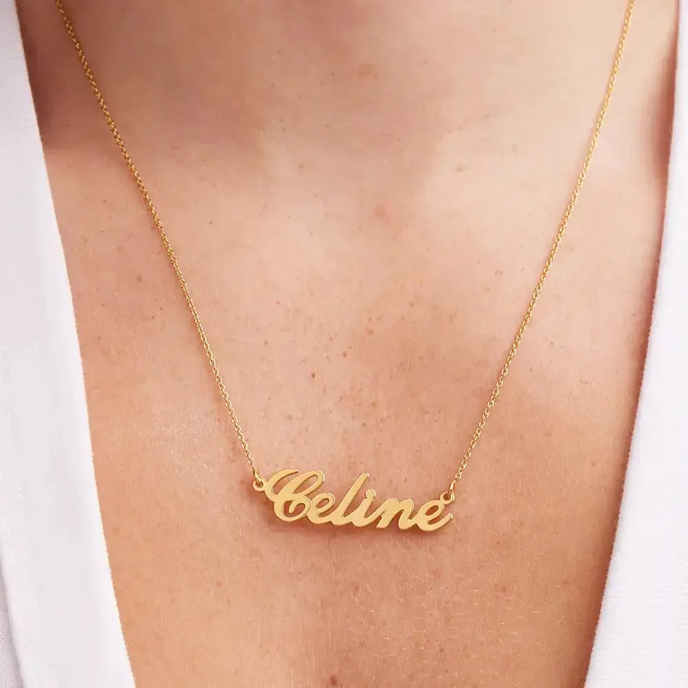 Custom Stylish Name Pendant Necklace in 14K Gold