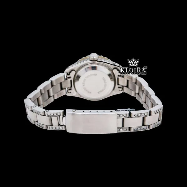 Date Display Black Dial Moissanite Diamond Watch 14K Gold VVS 19 Ct 42mm Caseback View