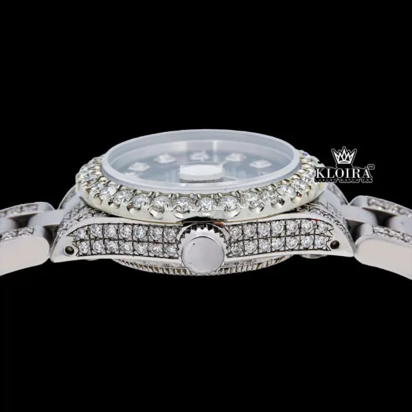 Date Display Black Dial Moissanite Diamond Watch 14K Gold VVS 19 Ct 42mm Crown View