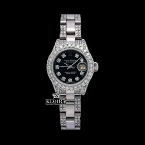 Black Dial Diamond Markers Iced Out Moissanite Diamond Watch