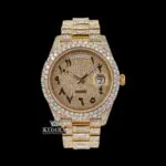 Day Date Display Black Arabic Numerals Dial Moissanite Diamond Watch