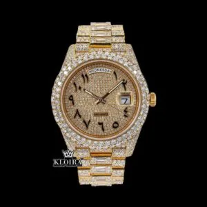 Day Date Display Black Arabic Numerals Dial Moissanite Diamond Watch