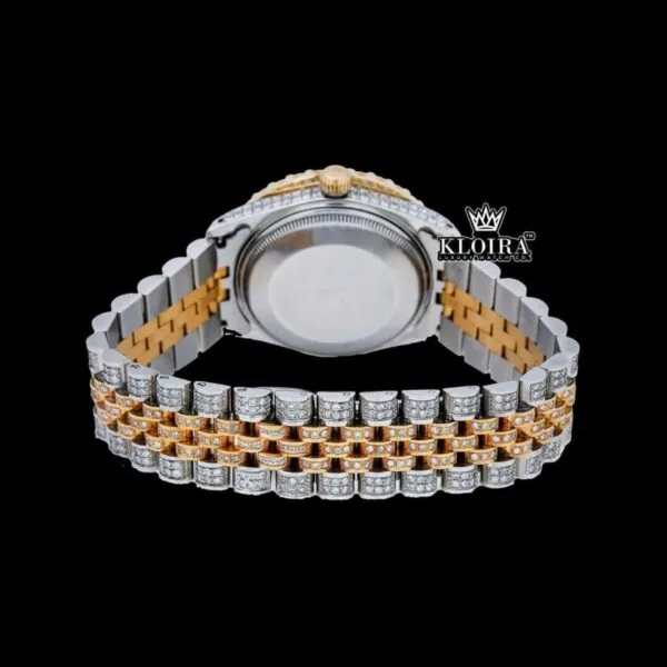 Diamond Bazel Brown Roman DIal Two Tone Moissanite Watch Caseback View