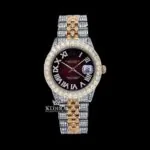 Diamond Bazel Brown Roman Dial Two Tone Moissanite Watch