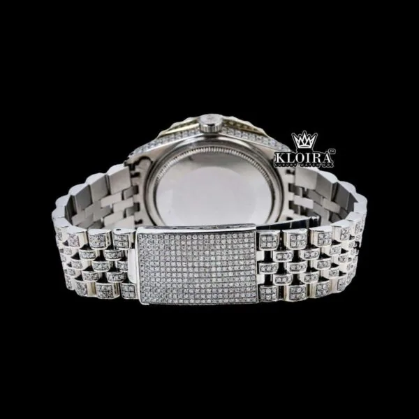 Diamond Bezel Arabic Dial Fully Iced Out Moissanite Watch Caseback View