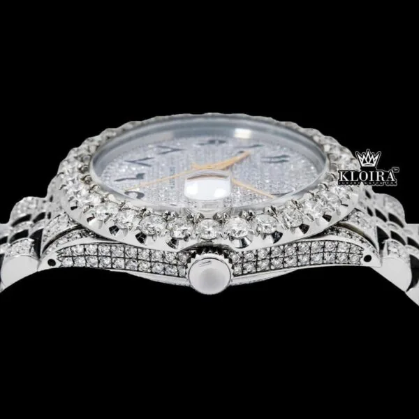 Diamond Bezel Arabic Dial Fully Iced Out Moissanite Watch Crown View