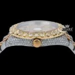 Diamond Bezel Arabic Dial Two Tone Iced Out Moissanite Watch Crown View