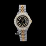 Diamond Bezel Black Dial Two Tone Iced Out Moissanite Watch