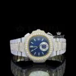 Diamond Bezel Blue Chronograph Dial Two Tone Moissanite Watch