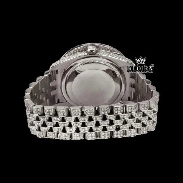 Diamond Bezel Brown Dial Roman Numerals Fully Iced Moissanite Watch Caseback View
