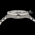 Diamond Bezel Brown Dial Roman Numerals Fully Iced Moissanite Watch Crown View