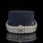 Diamond Bezel Chronograph Dial Two Tone Rose Gold Moissanite Watch Bracelet View