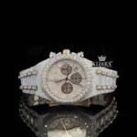 Diamond Bezel Chronograph Dial Two Tone Rose Gold Moissanite Watch