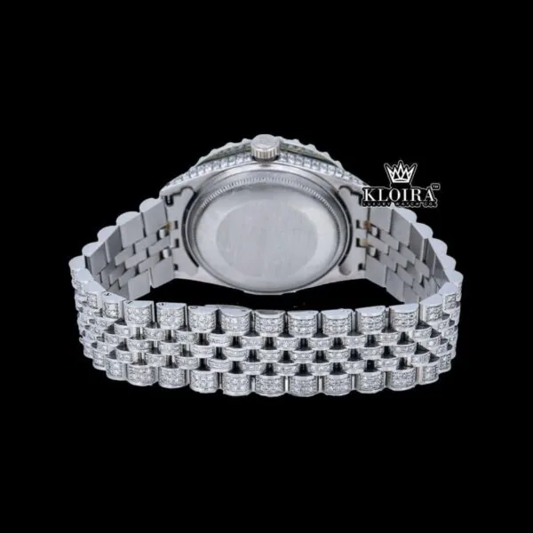 Diamond Bezel Green Roman Dial Full Iced Out Moissanite Watch Caseback View