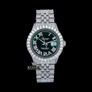Diamond Bezel Green Roman Dial Full Iced Out Moissanite Watch