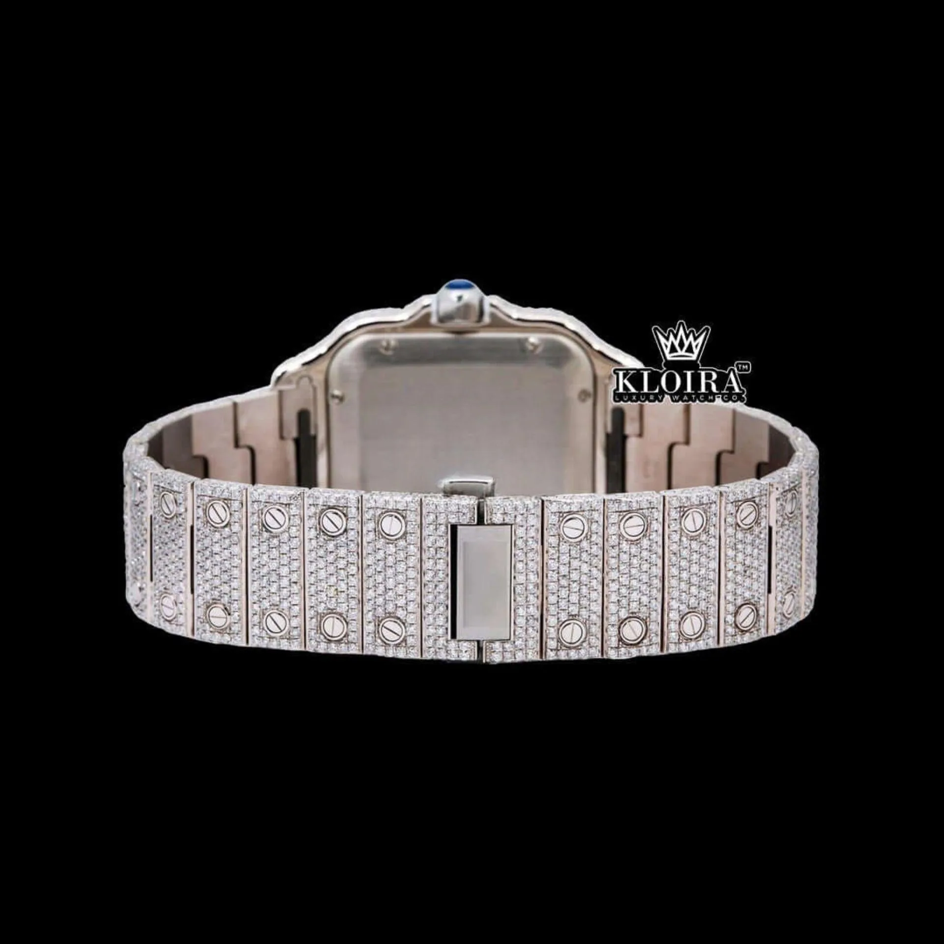 Diamond Bezel Roman Dial Rose Gold Two Tone Moissanite Watch Caseback View