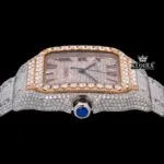 Diamond Bezel Roman Dial Rose Gold Two Tone Moissanite Watch Crown View