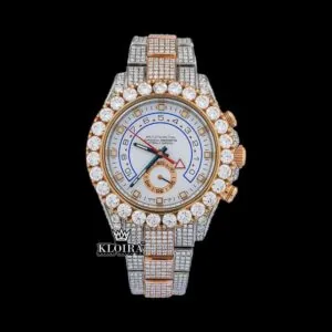 Diamond Bezel White Dial Blue Standard Numerals Two Tone Moissanite Watch