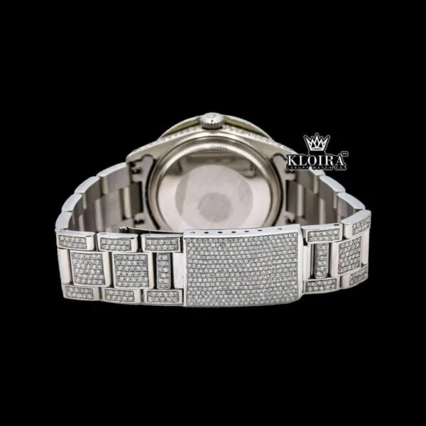 Diamond Bezel White Roman Dial Fully Iced Out Moissanite Watch Caseback View