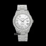 Diamond Bezel White Roman Dial Fully Iced Out Moissanite Watch