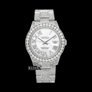 Diamond Bezel White Roman Dial Fully Iced Out Moissanite Watch
