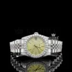 Diamond Bezel Yellow Dial Stick Markers Fully Iced Out Moissanite Watch