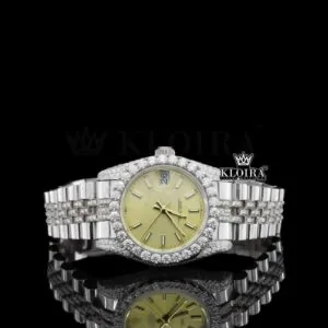 Diamond Bezel Yellow Dial Stick Markers Fully Iced Out Moissanite Watch