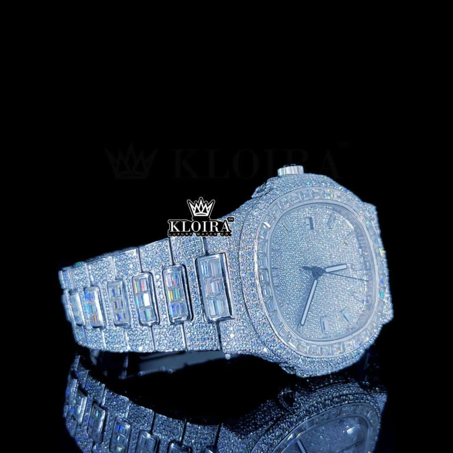 Diamond Markers Baguette Bezel Fully Iced Out Moissanite Watch Right Profile View
