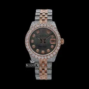 Diamond Markers Black Dial Two Tone Classic Link Strap Moissanite Watch