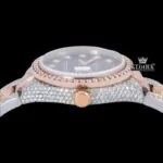 Diamond Markers Brown Dial Two Tone Iced Out Moissanite Watch Crown View