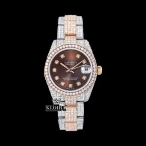 Diamond Markers Brown Dial Two Tone Iced Out Moissanite Watch