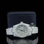 Diamond Markers Fully Bust Down White Dial Moissanite Diamond Watch Close Up Front View