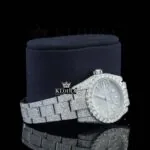Diamond Markers Fully Bust Down White Dial Moissanite Diamond Watch Right Profile View